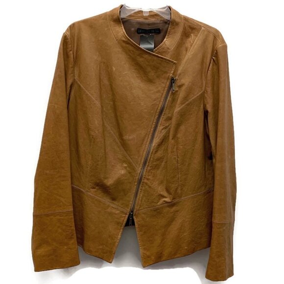 Lafayette 148 Tan Distressed Leather w/Zip Jacket - Picture 1 of 4